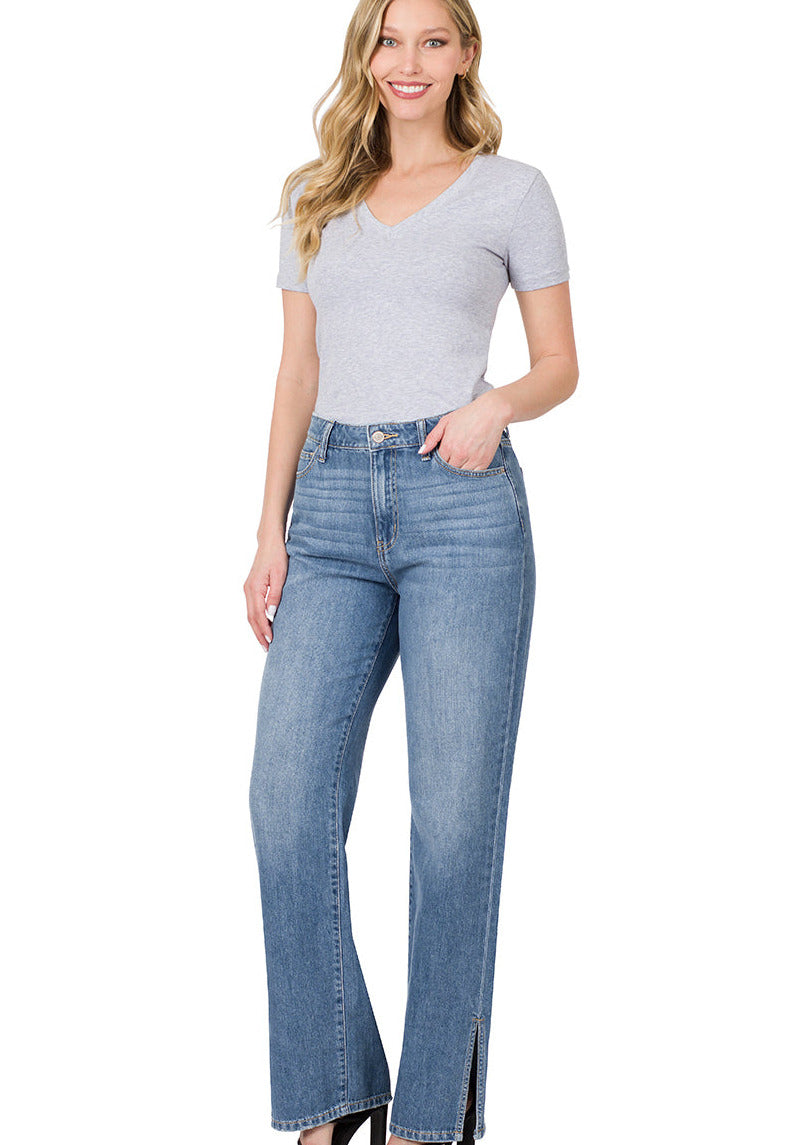 Zenana Button Front Wide Leg Jeans